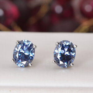 Certified 4.0 ct Royal Blue Oval Moissanite Stud Earrings 925 Sterling NWT